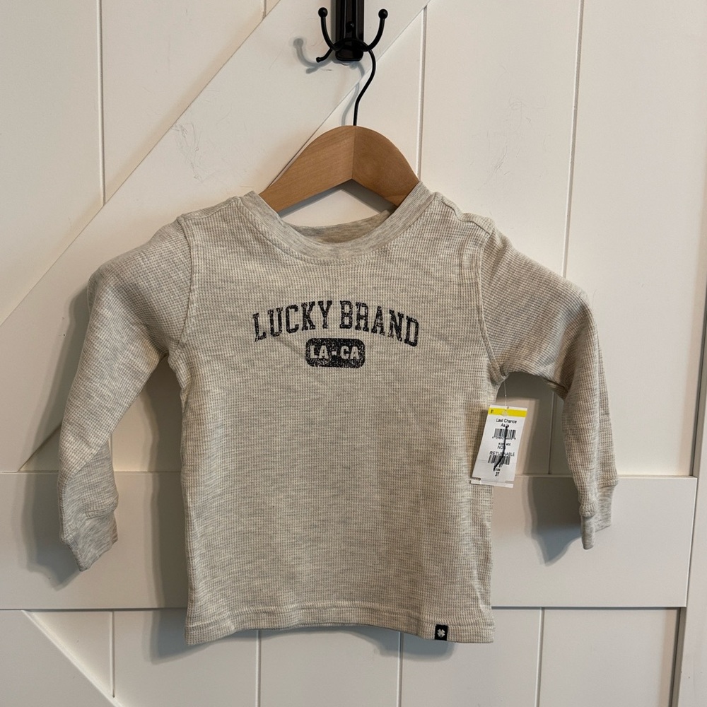 New Lucky Brand Kid’s Top 3T Long Sleeve Waffle Knit Logo